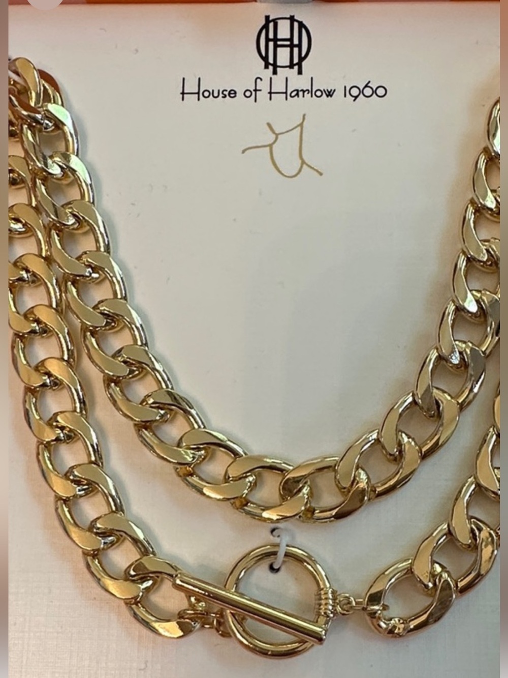 House of Harlow 1960 Shiny Gold Chunky Double Chain Necklace